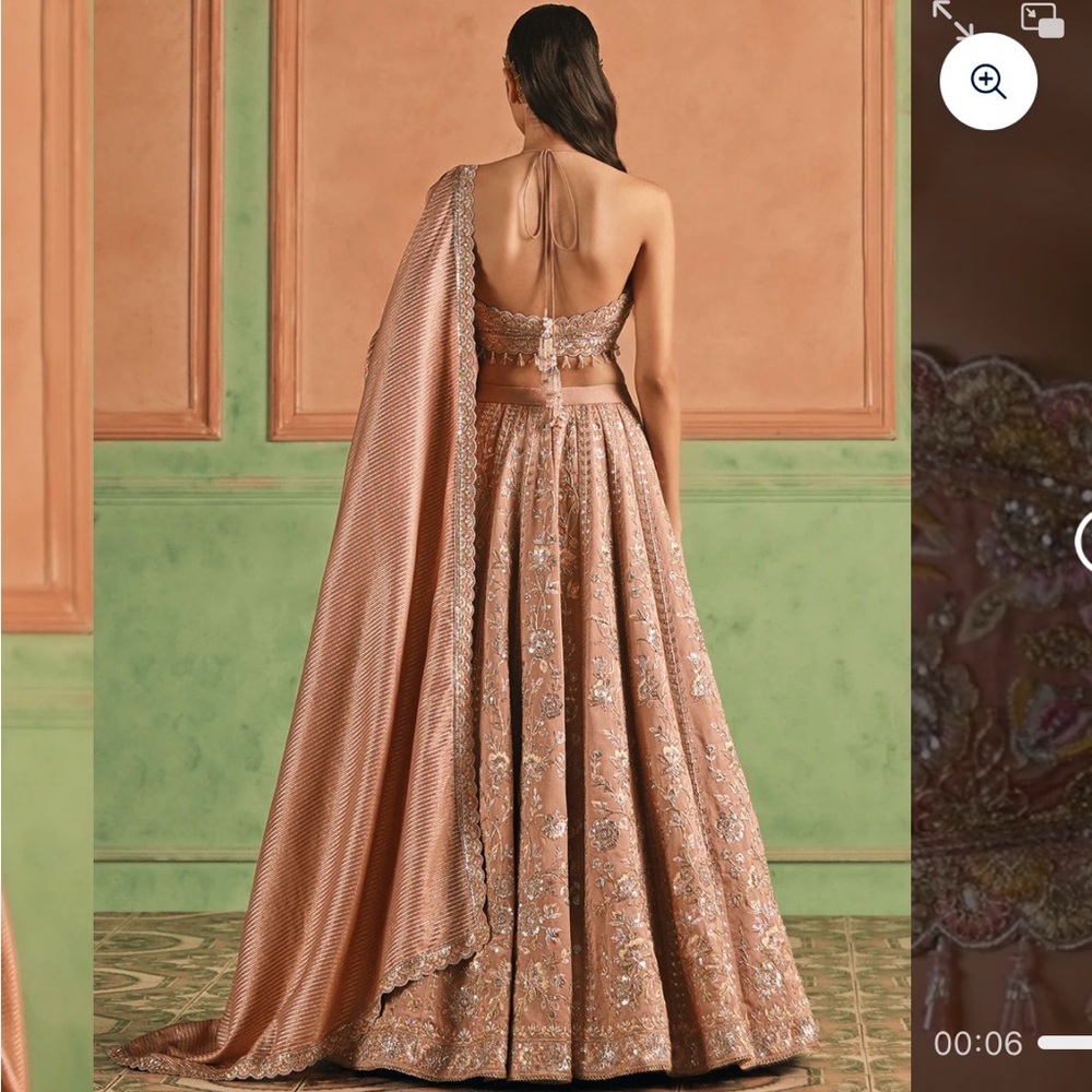 Strapless Embroidered Lehenga in Rose Gold - Women Dresses Strapless - Picture 3 of 4